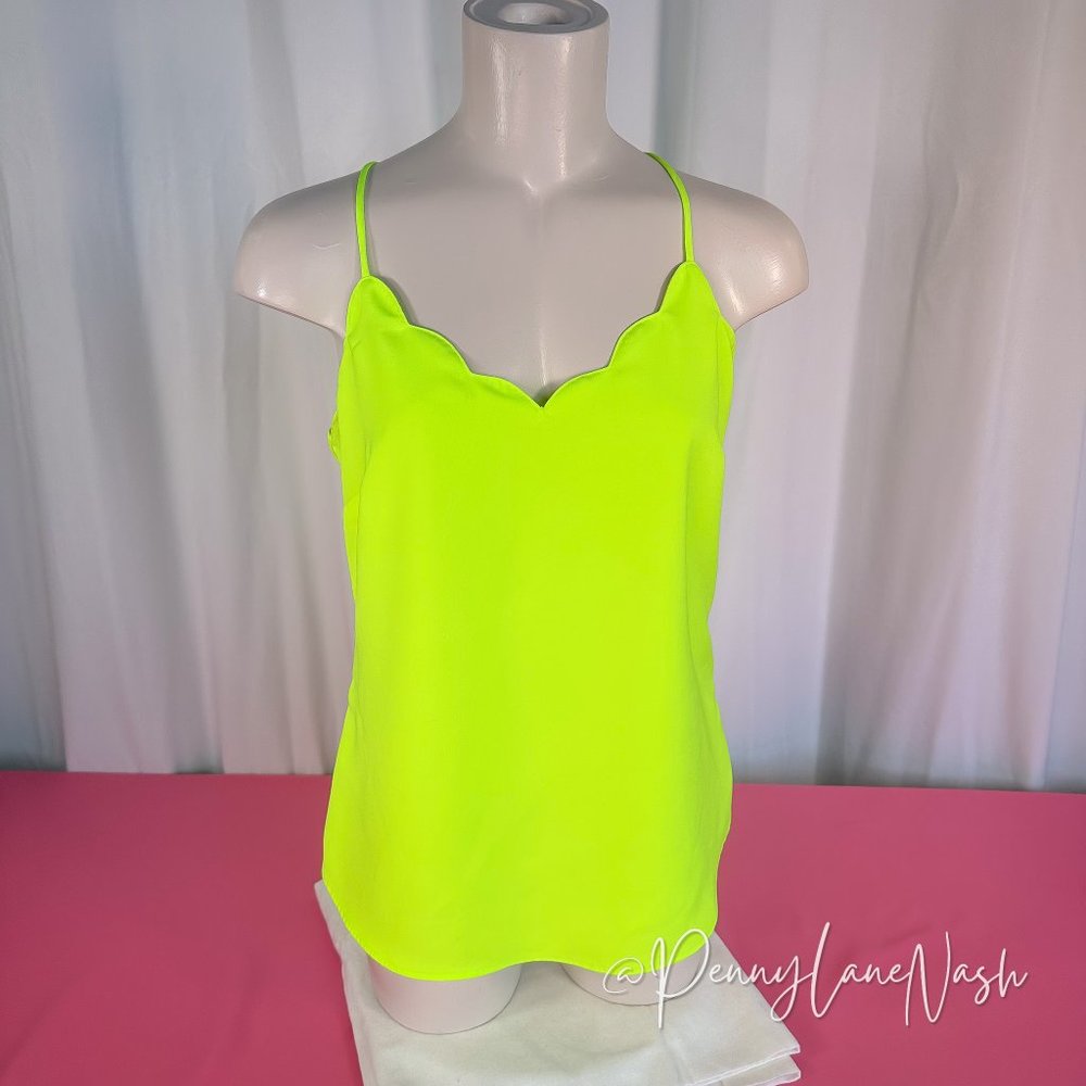 J Crew Scalloped Edge Cami Tank NEON Yellow/Green - Picture 2 of 8